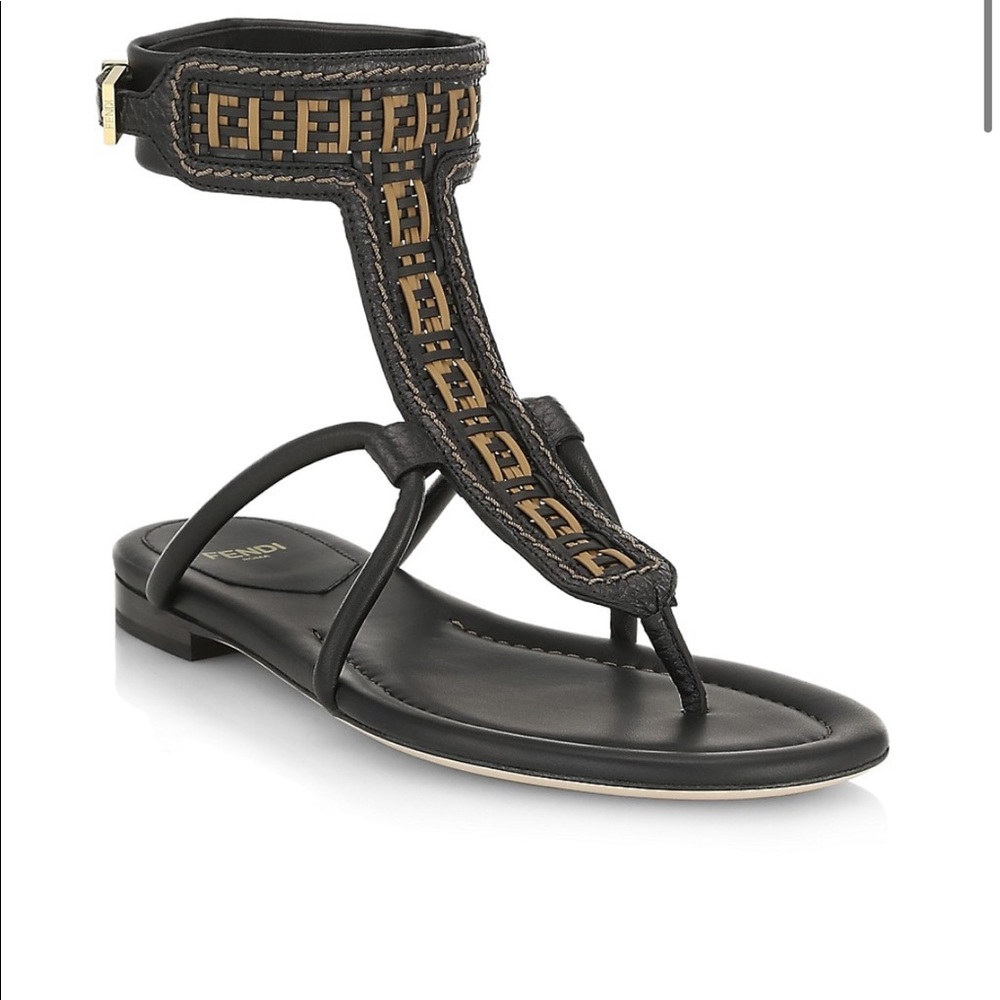 New Authentic Black Fendi Raffia Sandals